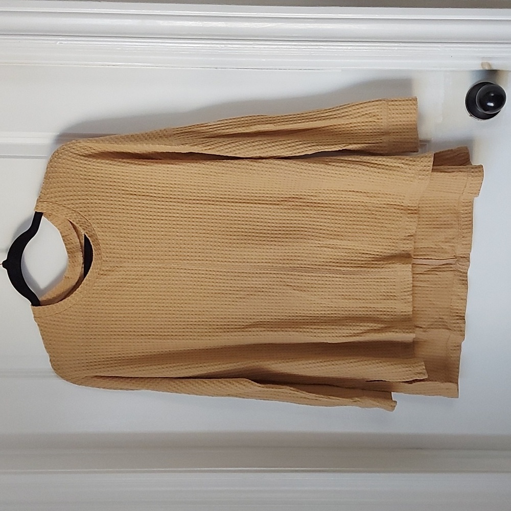 American Eagle Yellow Longsleeve Waffle Knit Oversized Top Blouse Tunic Large